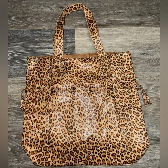 Neiman Marcus Tan & Black Leopard Print Tote Bag - Picture 1 of 6